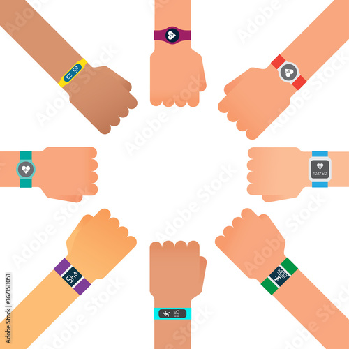 Hand bracelet, fitness gadget. Fitness tracker for sports.