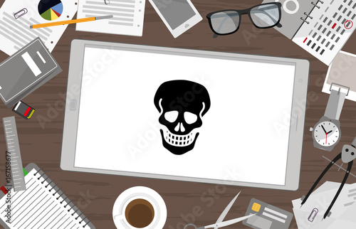 Schreibtisch mit Tablet - Totenkopf
