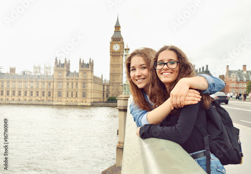 Two teenage girls on Big Ben background