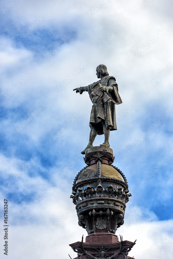 Sculpture of Christopher Columbus in Barcelona, Spain