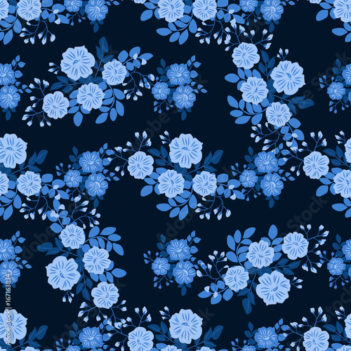 Seamless folk pattern in small wild flowers. Country style millefleurs. Floral meadow background for textile, wallpaper, pattern fills, covers, surface, print, gift wrap, scrapbooking, decoupage.