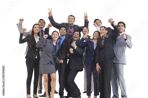 Business executives cheering 