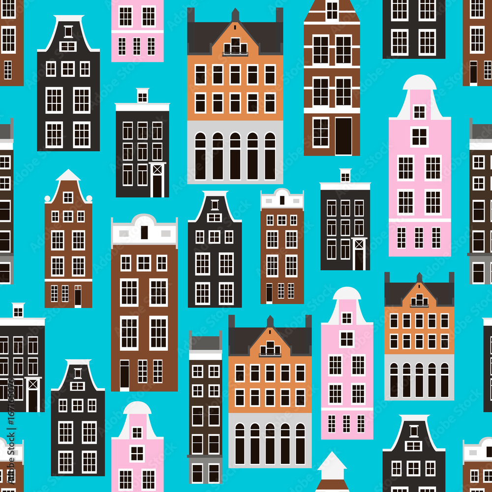 Seamless pattern with Amsterdam houses
