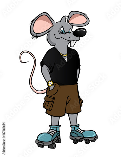 Cartoon vector illustration of a rat punk skater