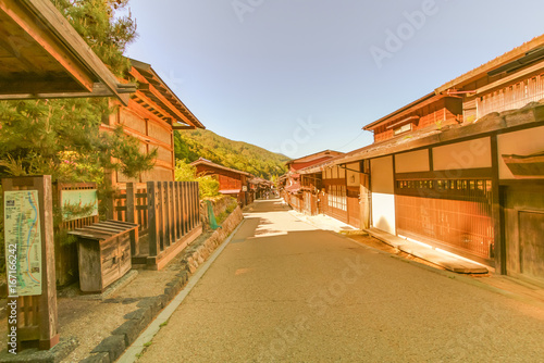  Country road at Narai  is a  small town and the old  town  soft focus , provided a pleasant walk through about a kilometre of well preserved buildings in Nagano Prefecture, Japan. © Umarin