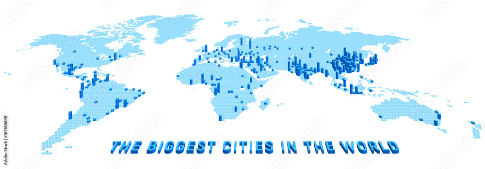 Fototapeta premium Vector world map stylized using hexagons with the biggest cities. 3d infographic illustration.