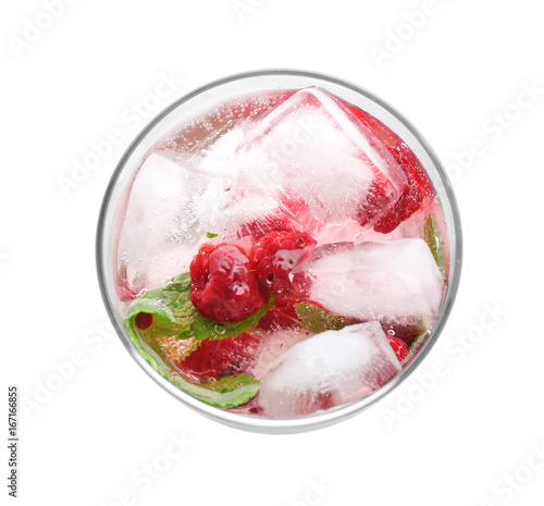 Wallpaper Mural Cold lemonade with raspberry in glass on white background Torontodigital.ca