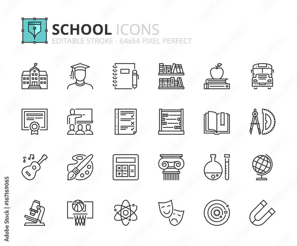 Outline icons about school