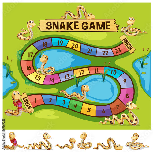 Boardgame template with snakes crawling