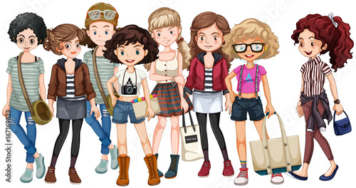 Hipster girls in group