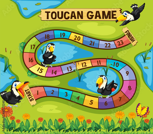 Boardgame template with toucan birds in park