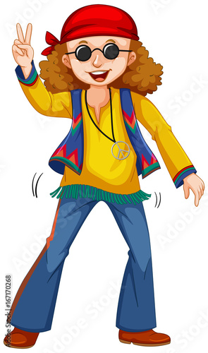 Happy man in hippie clothes