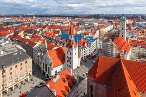 Aerial view of Old Town Hall in Munich, Bavaria, Germany