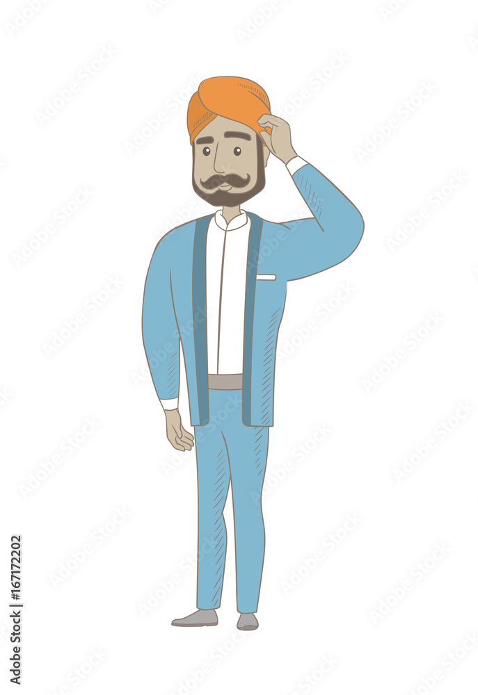 Hindu businessman scratching head. Young thoughtful businessman