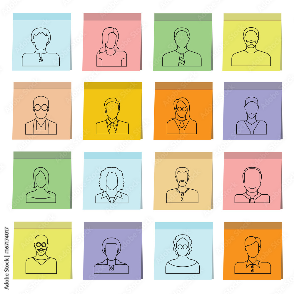 people avatar in sticky note paper icons people avatar in sticky note paper icons