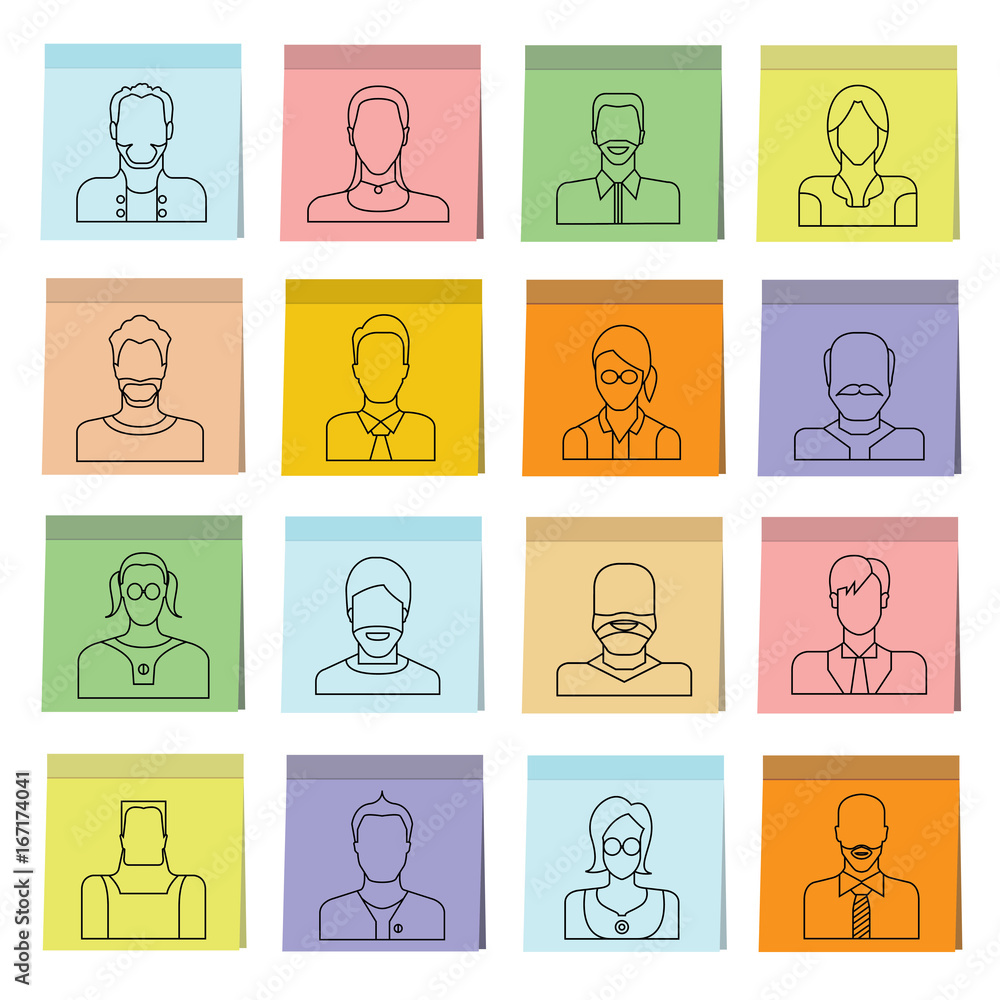 people avatar in sticky note paper icons