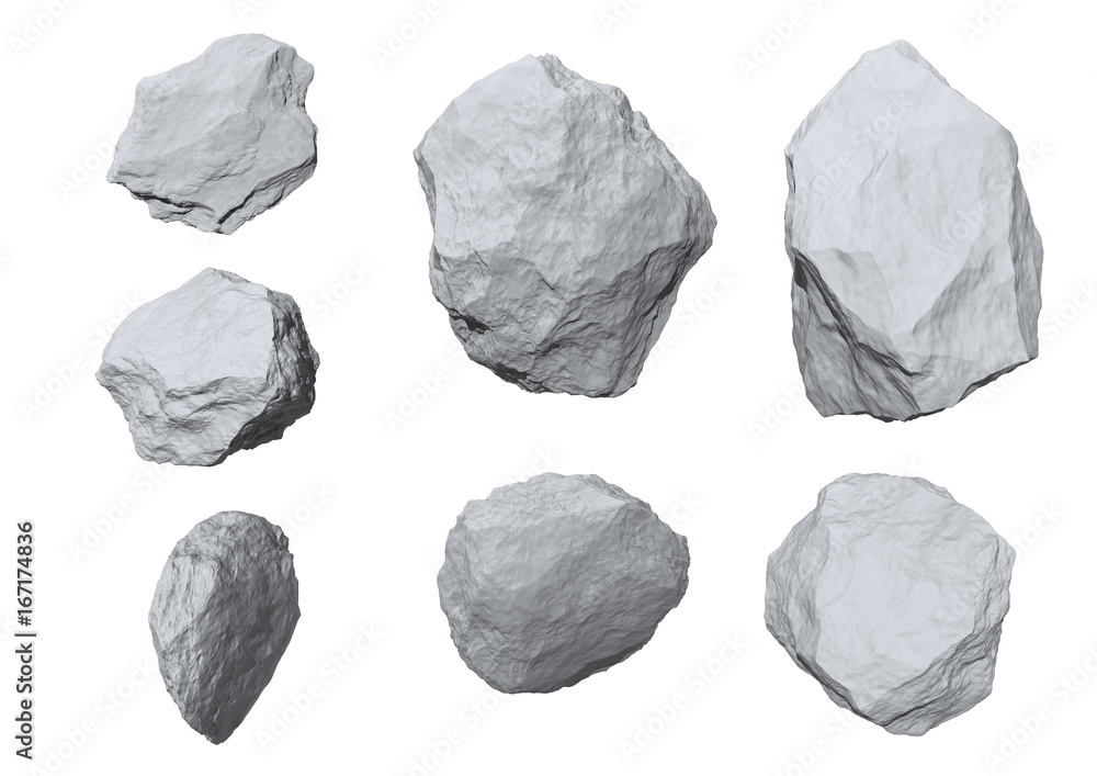 rocks set isolated on white background.