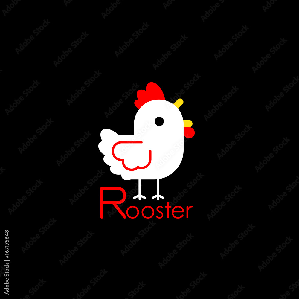 White Rooster Cock. Vector illustration