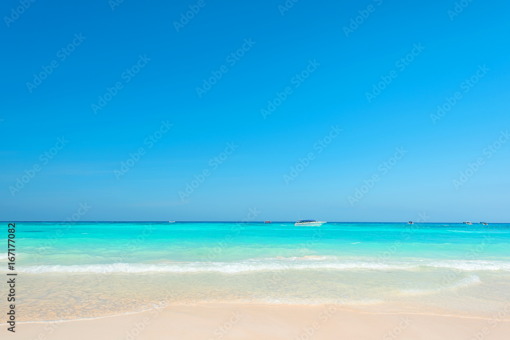 Wonderful tropical beach, Scenery blue and bright sea with blue sky, Beautiful exotic beach for relaxation
