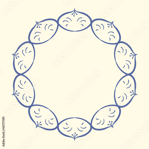 Mandala ornament. Flower frame. Decorative element  can be used for greeting card, wedding invitation, yoga poster, coloring book.. Doodle emblem.