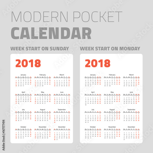 Modern pocket calendar set 2018