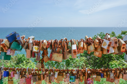 Locked key Represent love At the seaside attractions in Chantaburi Province, Thailand