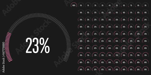 Set of circular sector percentage diagrams from 0 to 100 ready-to-use for web design, user interface (UI) or infographic - indicator with pink