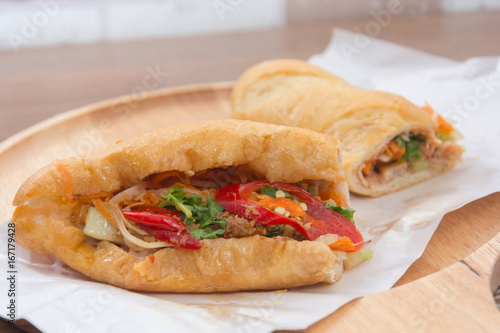bread vietnamese with vegetable and meat or baguette bread