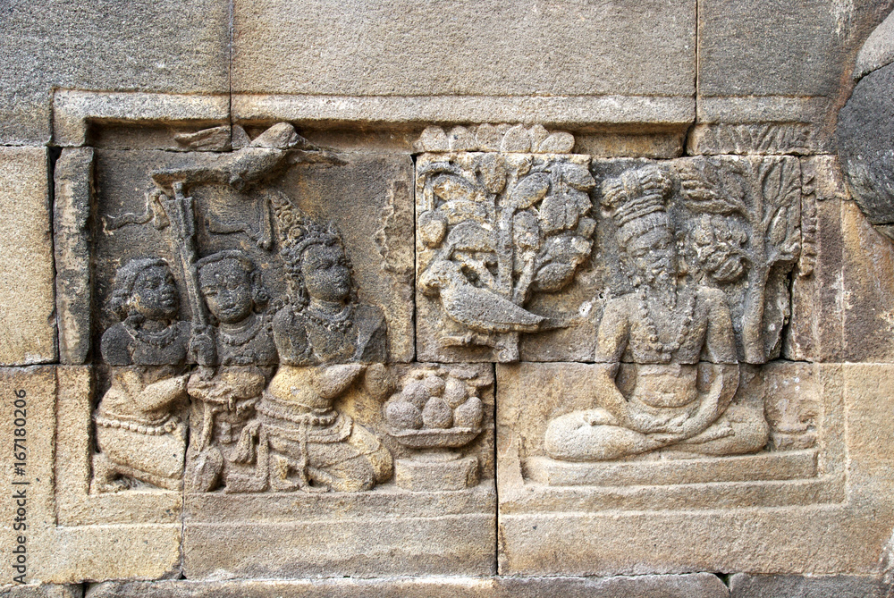 Relief in Mendut Temple, located near Borobudur Temple, Java, Indonesia Relief in Mendut Temple, located near Borobudur Temple, Java, Indonesia