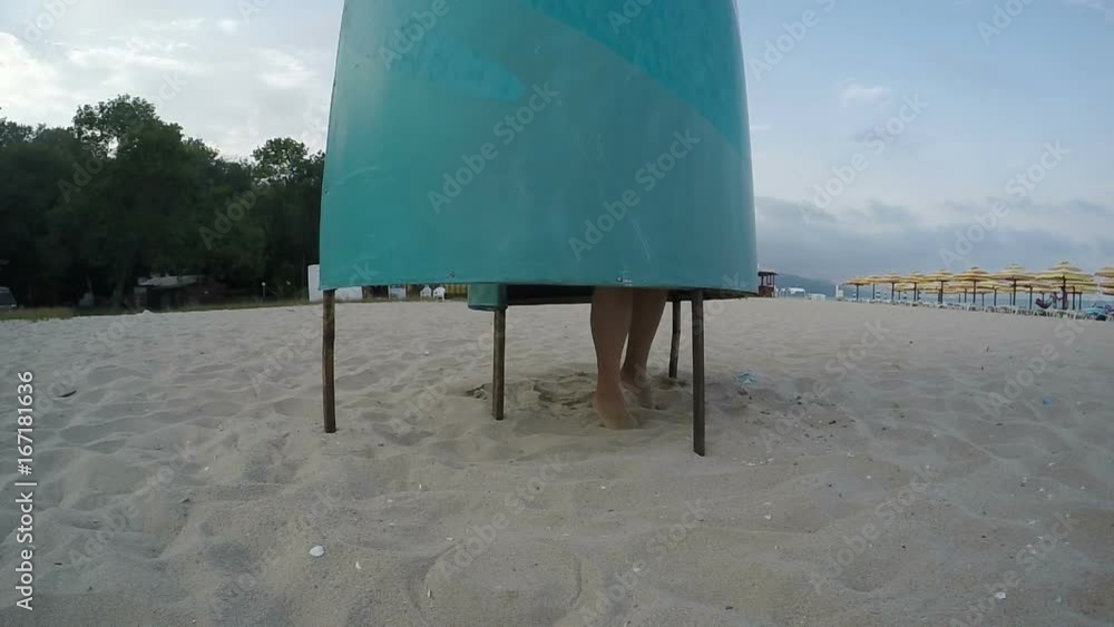 Female Feet in Changing Room Cabin on the Beach Stock-Video | Adobe Stock