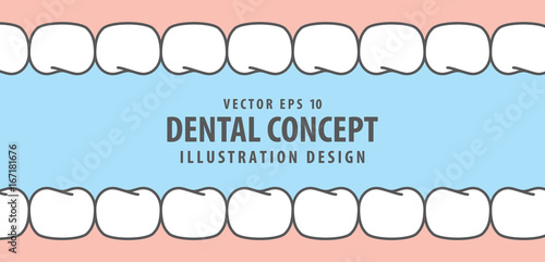 Teeth and gum inside view cartoon style illustration vector on blue background. Dental concept.