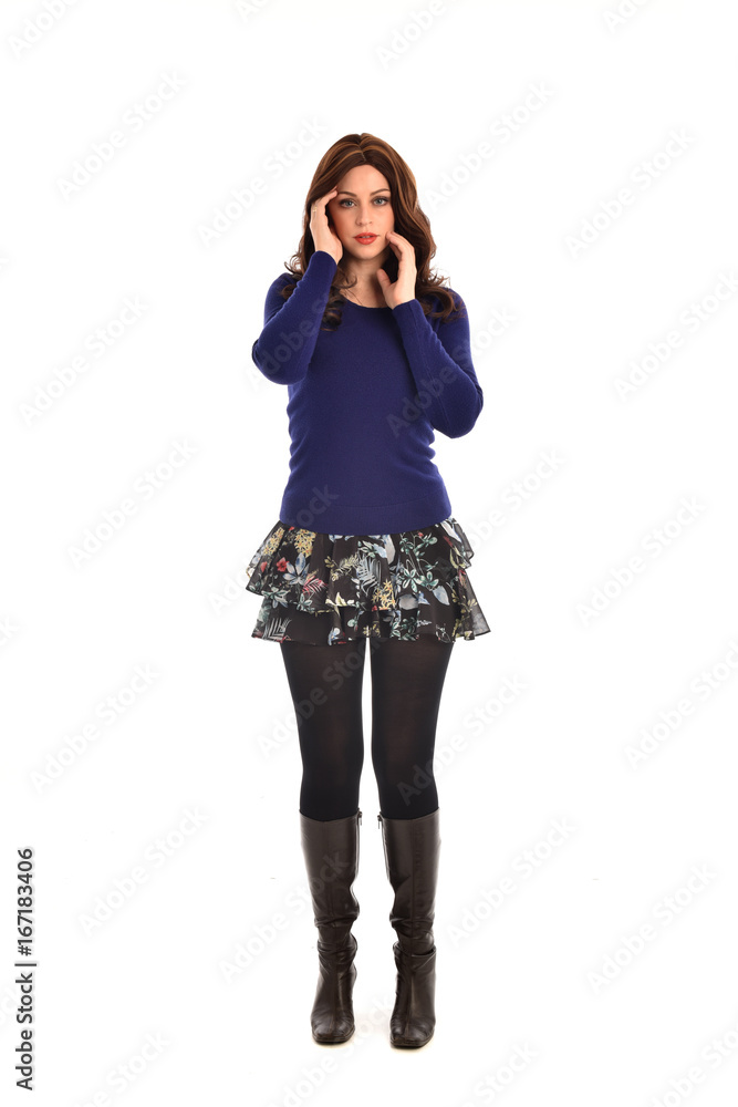 Fototapeta premium full length portrait of brunette woman wearing modern casual clothes. standing pose, isolated on white background