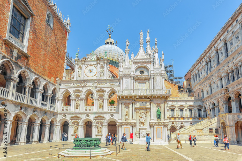 VENICE, ITALY - MAY 12, 2017 :Patio of St. Mark's Cathedral (Basilica di San Marcos)and the Doge's Palace (Palazzo Ducale) , Italy.