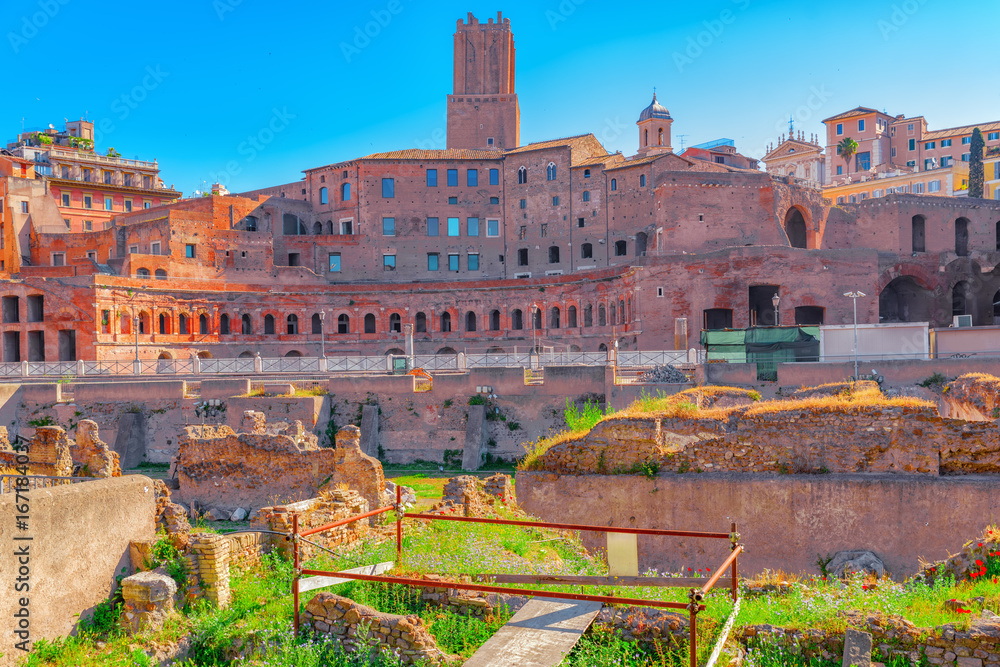 Landscape of the  Rome- one of most beautiful cities in the world: Trajan's Forum (Foro Traiano), The House of the Knights of Rhodes (Casa dei Cavalieri di Rodi).