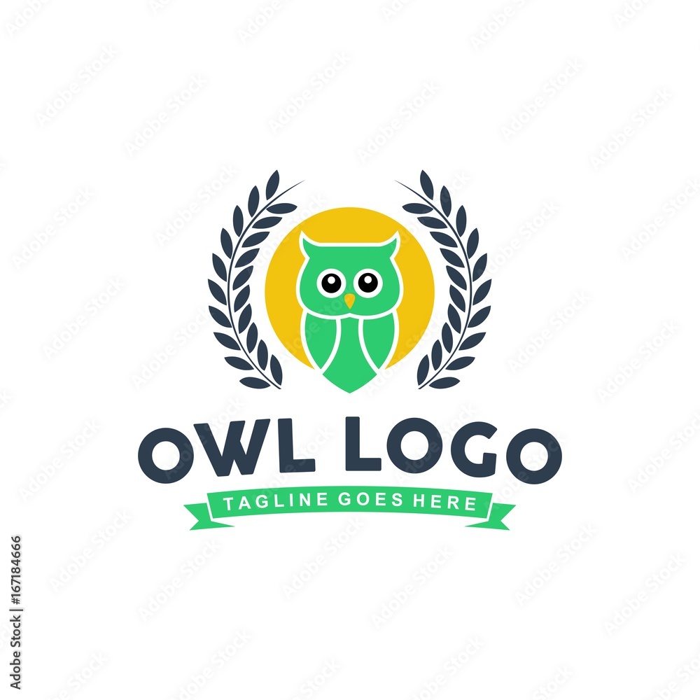 Unique owl logo with minimalist shapes and colors