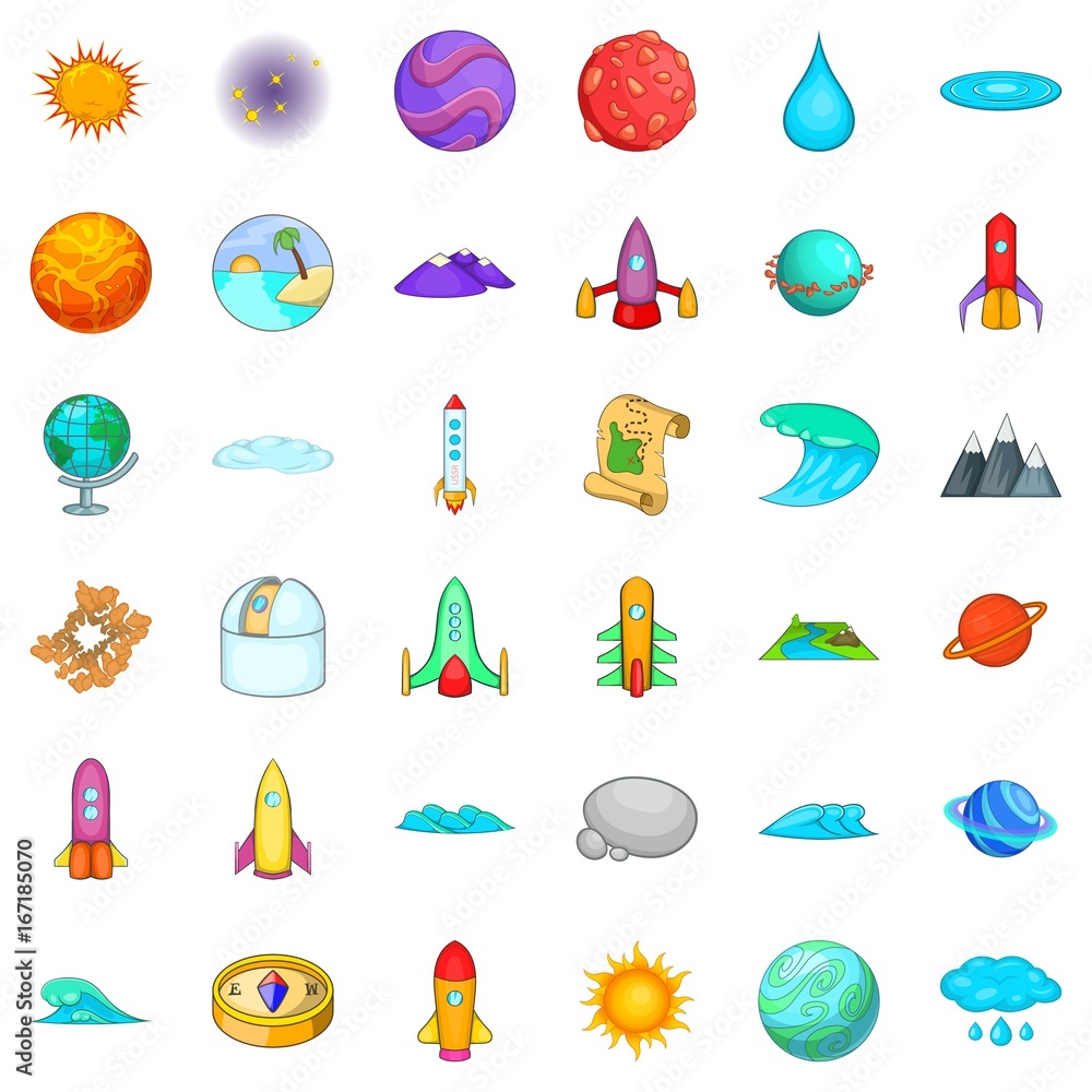 Astronomy icons set, cartoon style