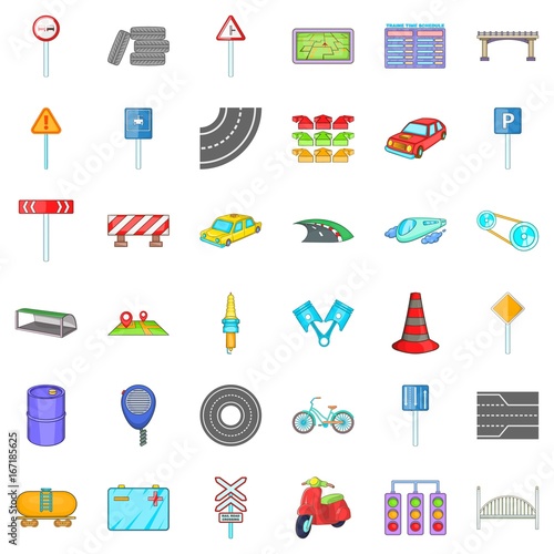 Transport part icons set, cartoon style