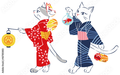 Canvastavla 浴衣でお祭り　ねこ