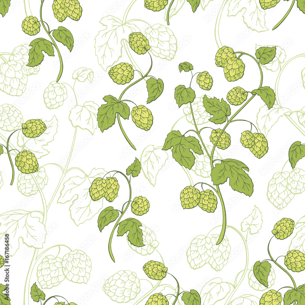 Hops plant graphic color sketch seamless pattern illustration vector Hops plant graphic color sketch seamless pattern illustration vector