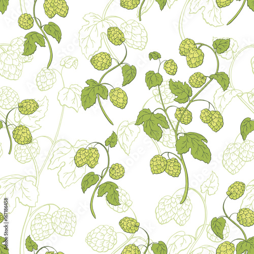 Hops plant graphic color sketch seamless pattern illustration vector
