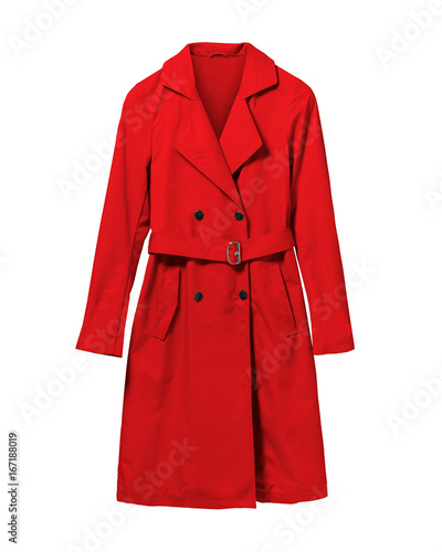Red elegant woman autumn coat isolated white