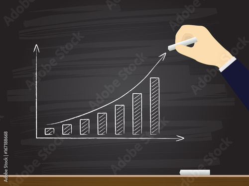 Human hand drawn growth chart on chalkboard. Vector illustration.