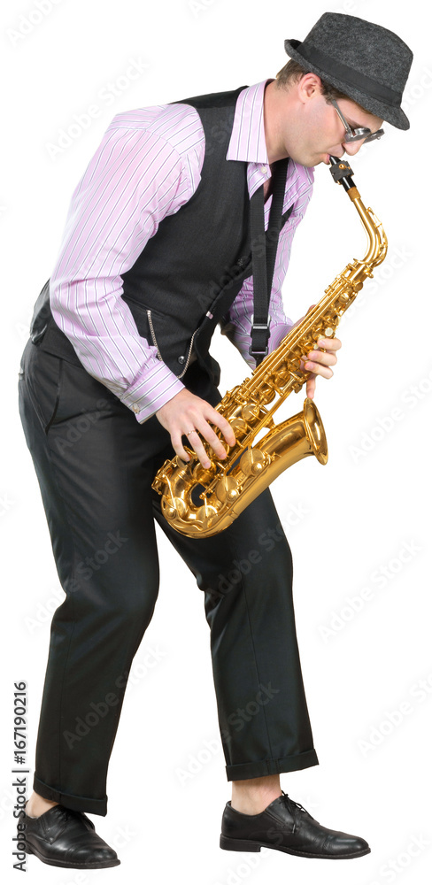 Naklejka premium Man playing on a saxophone