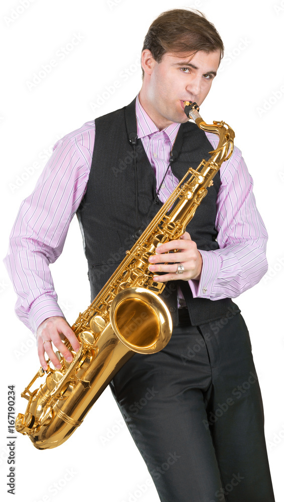 Naklejka premium Man playing on a saxophone
