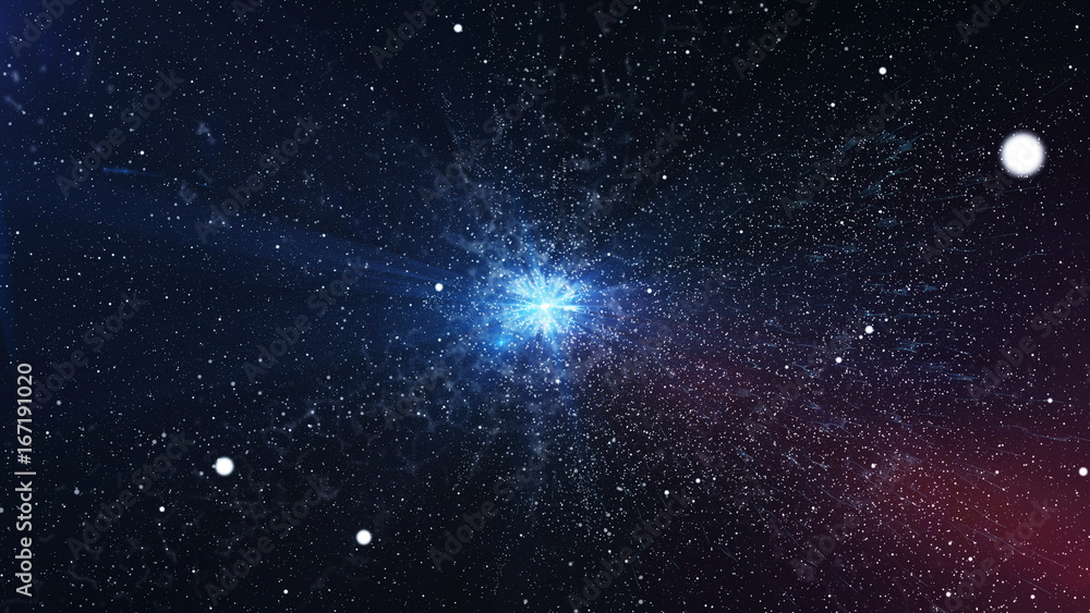 Impressive Big Bang with bright stars in the space