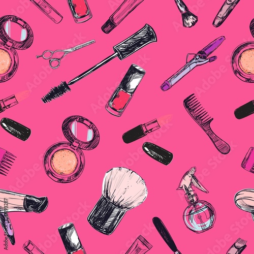 Seamless vector pattern. Beauty and cosmetic store