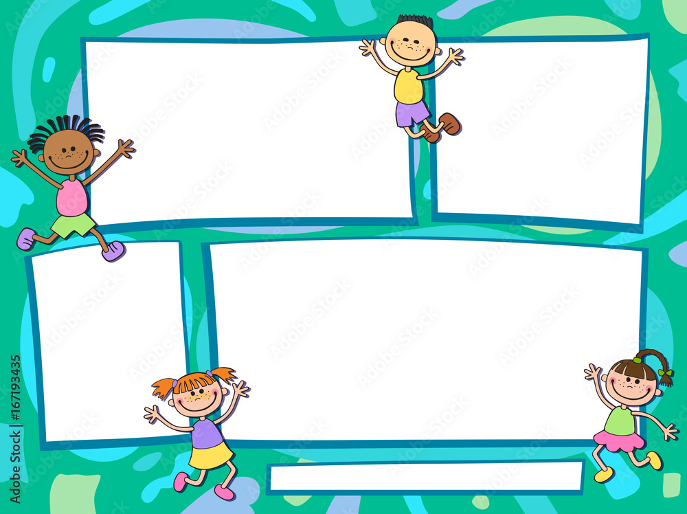 Fototapeta premium Vector brochure backgrounds with cartoon children. Infographic template design.