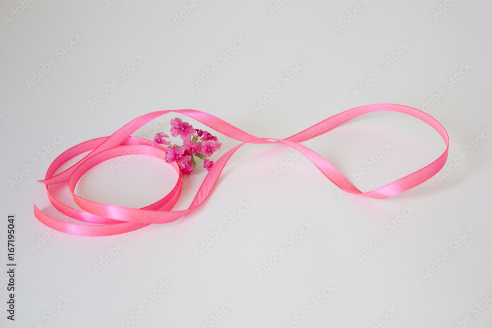 Pink ribbon over white background, design element