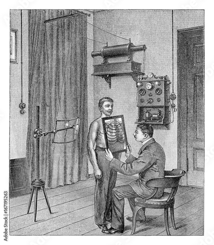 Doctor analyzing an x-ray - vintage illustration