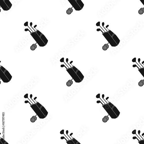 Golf bag on wheels with clubs icon in black style isolated on white background. Golf club symbol stock vector illustration.